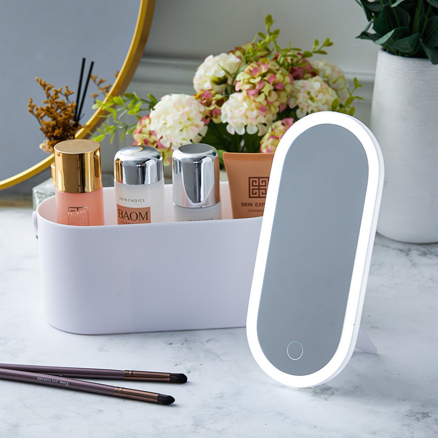Portable LED Light Storage Box with Makeup Mirror