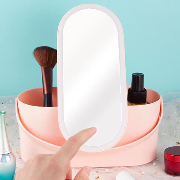 Portable LED Light Storage Box with Makeup Mirror